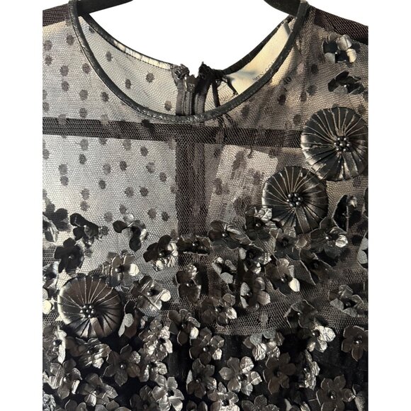 Amen Couture Black Leather Appliqué Sheer Mini Dress Sample Size 40 US 4 - Picture 10 of 16